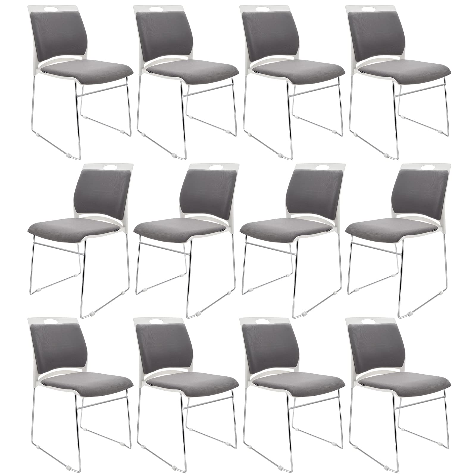 4 Pack Stacking Chairs 1102LB Capacity Home Office Guest Chair Set With Sled Base, Modern Reception Chair for Kitchen, Waiting Room, Multi-Purpose, Break Room, Training, Cafeteria, Gray Color