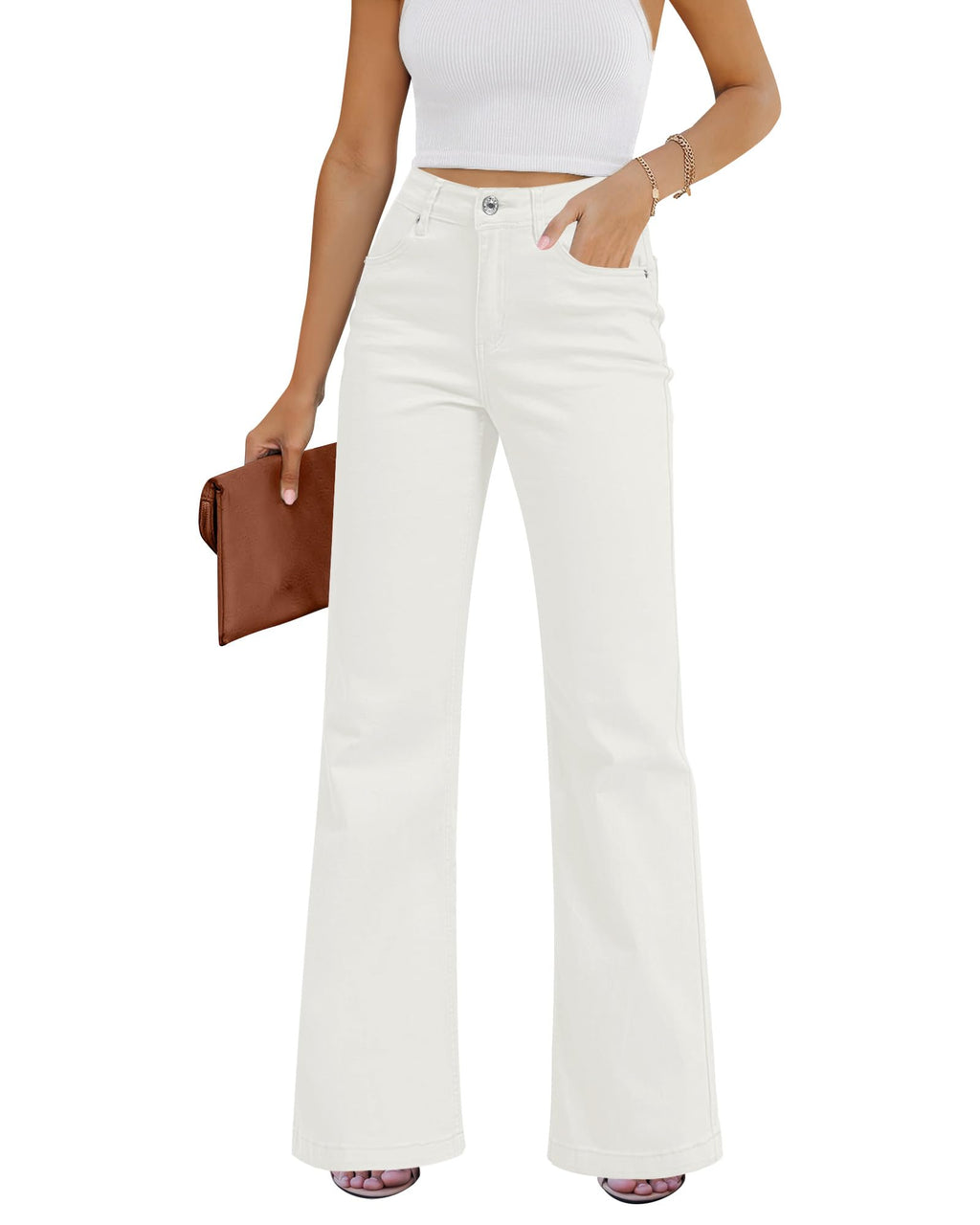 GRAPENT Womens Flare Jeans High Waisted Wide Leg Baggy Jean for Women Stretch Denim Pants
