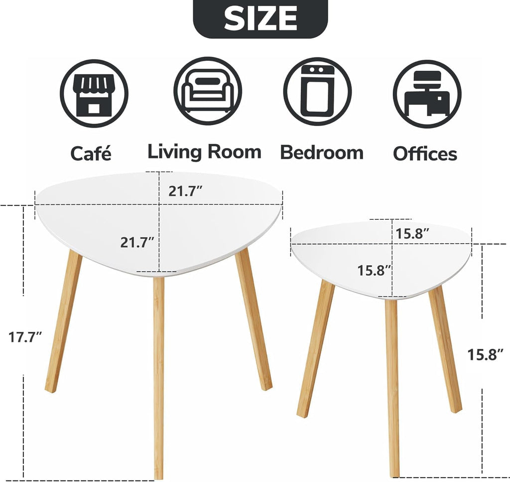 BAMEOS Monstera Leaf Nesting Tables Set of 2, Small Side Tables f Set with Leaf Vein Pattern, Modern Wooden CoffeeTables for Living Room Bedroom Apartment Balcony Yard