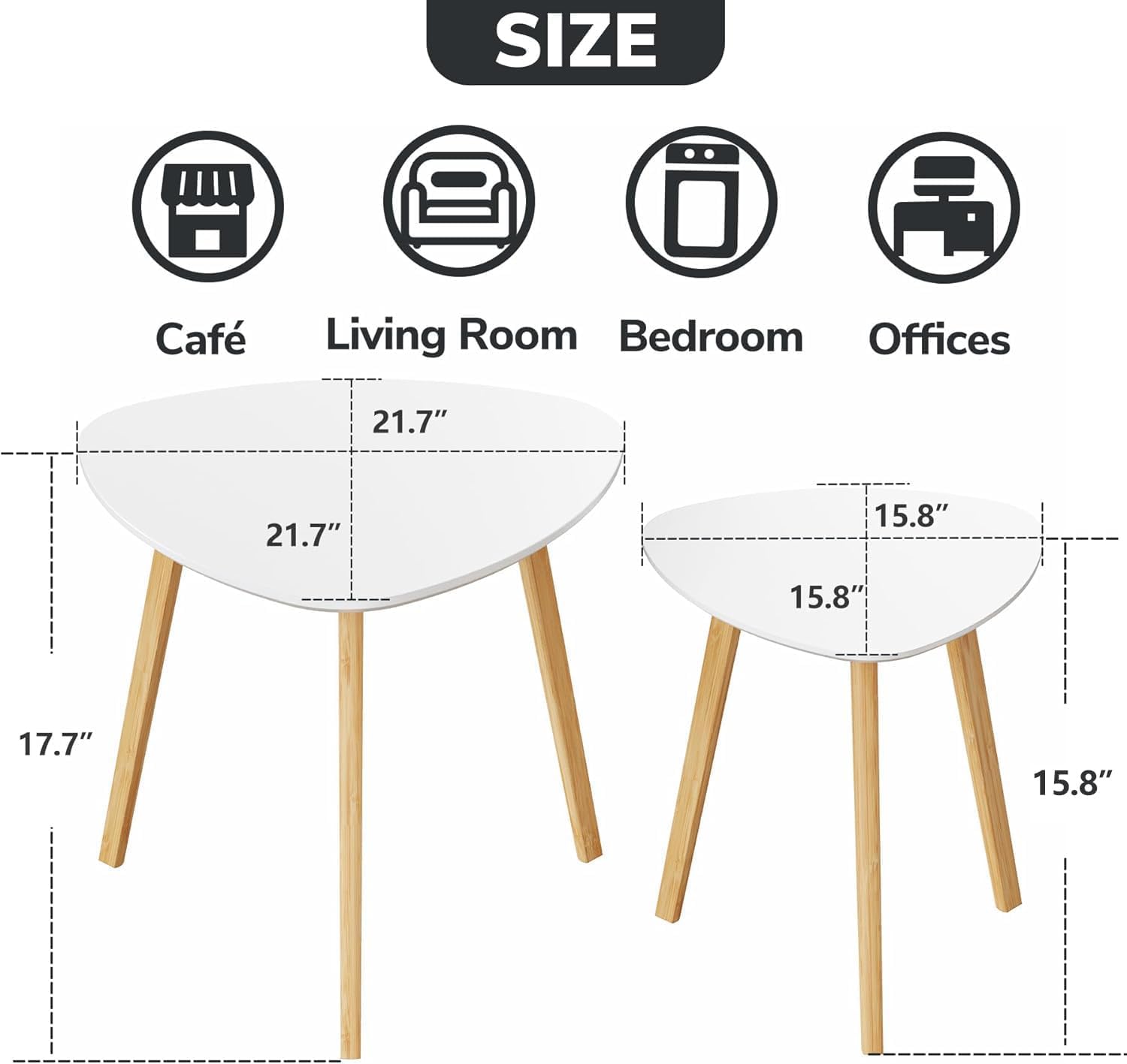 BAMEOS Monstera Leaf Nesting Tables Set of 2, Small Side Tables f Set with Leaf Vein Pattern, Modern Wooden CoffeeTables for Living Room Bedroom Apartment Balcony Yard