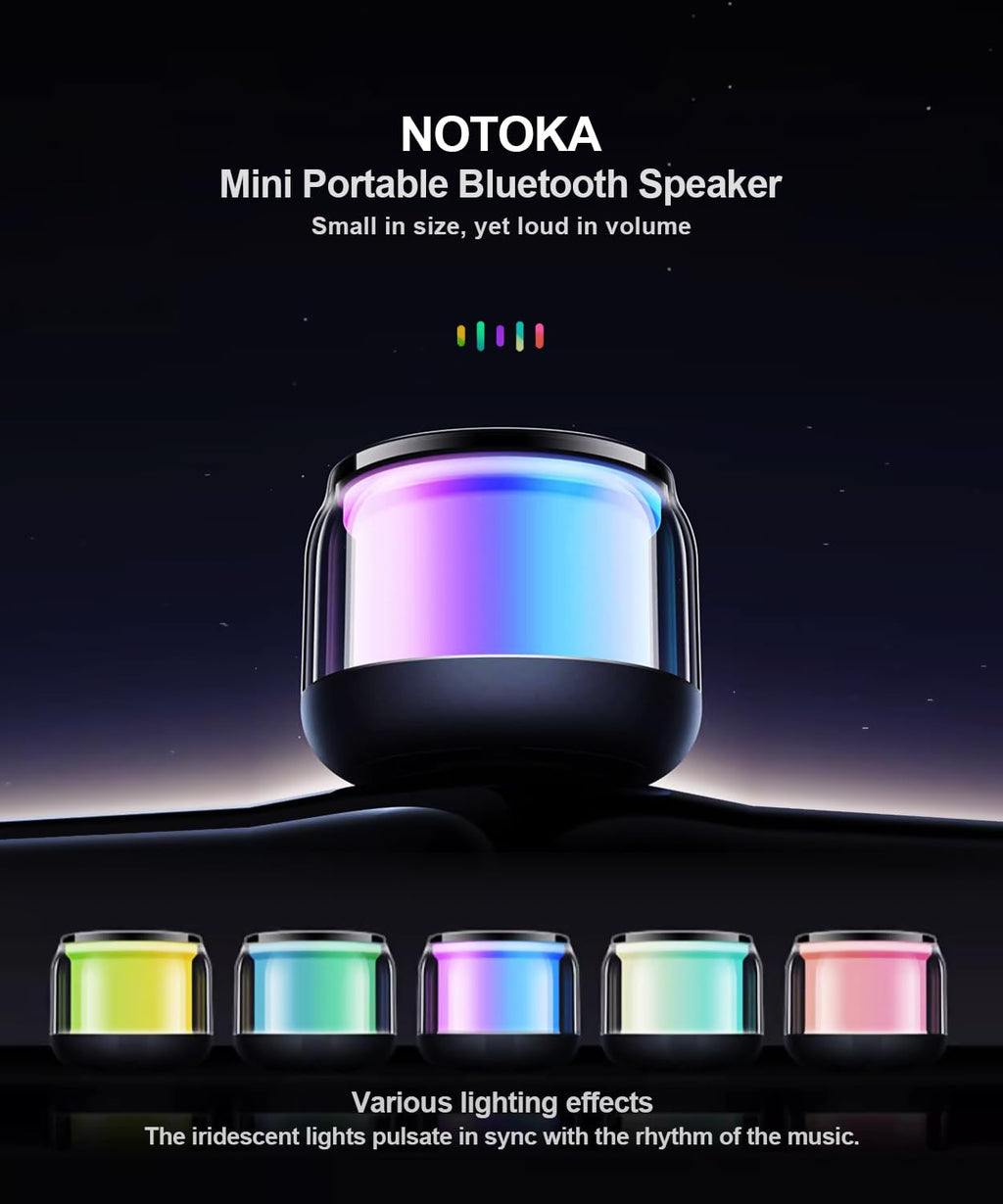 Mini Portable Bluetooth Speaker, TWS Pairing Bass LED Lights, Rechargeable | Long Playtime, Stereo Sound, BT 5.3, Home & Outdoor, AUX Input, TF Card, Lanyard, Christmas Birthday Gifts for Men Women Kids