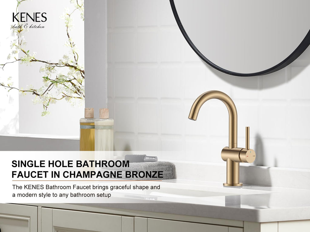 KENES Black and Gold Single Handle Bathroom Sink Faucet, Modern Prep Wet Bar Sink Faucet with Drain Assembly & Deck Plate, Vanity Faucets for Farmhouse RV Camper Utility, KE-9005B-BG