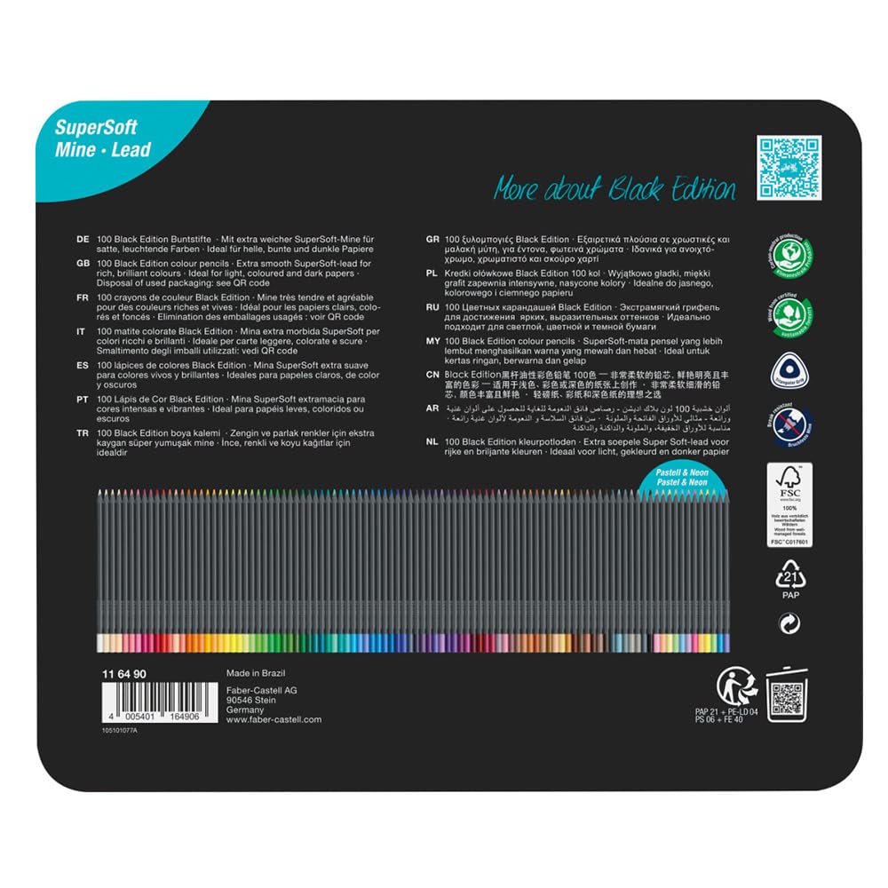 Faber-Castell Black Edition Colored Pencils| Great Back to School Art Supplies | Classic (12 Count)