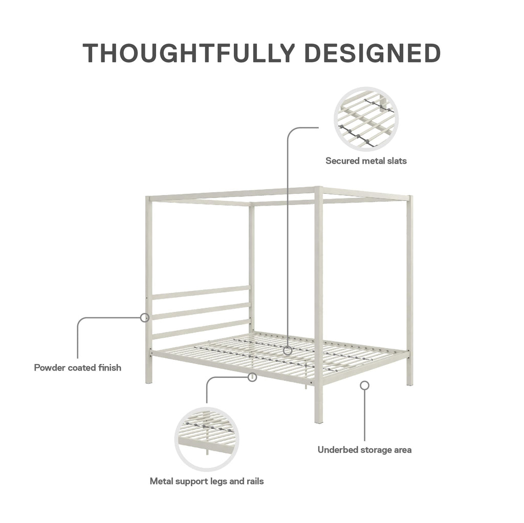 DHP King Metal Canopy Bed, Modern Design with Built-In Headboard, Sturdy Frame, No Box Spring Needed, Gunmetal Gray