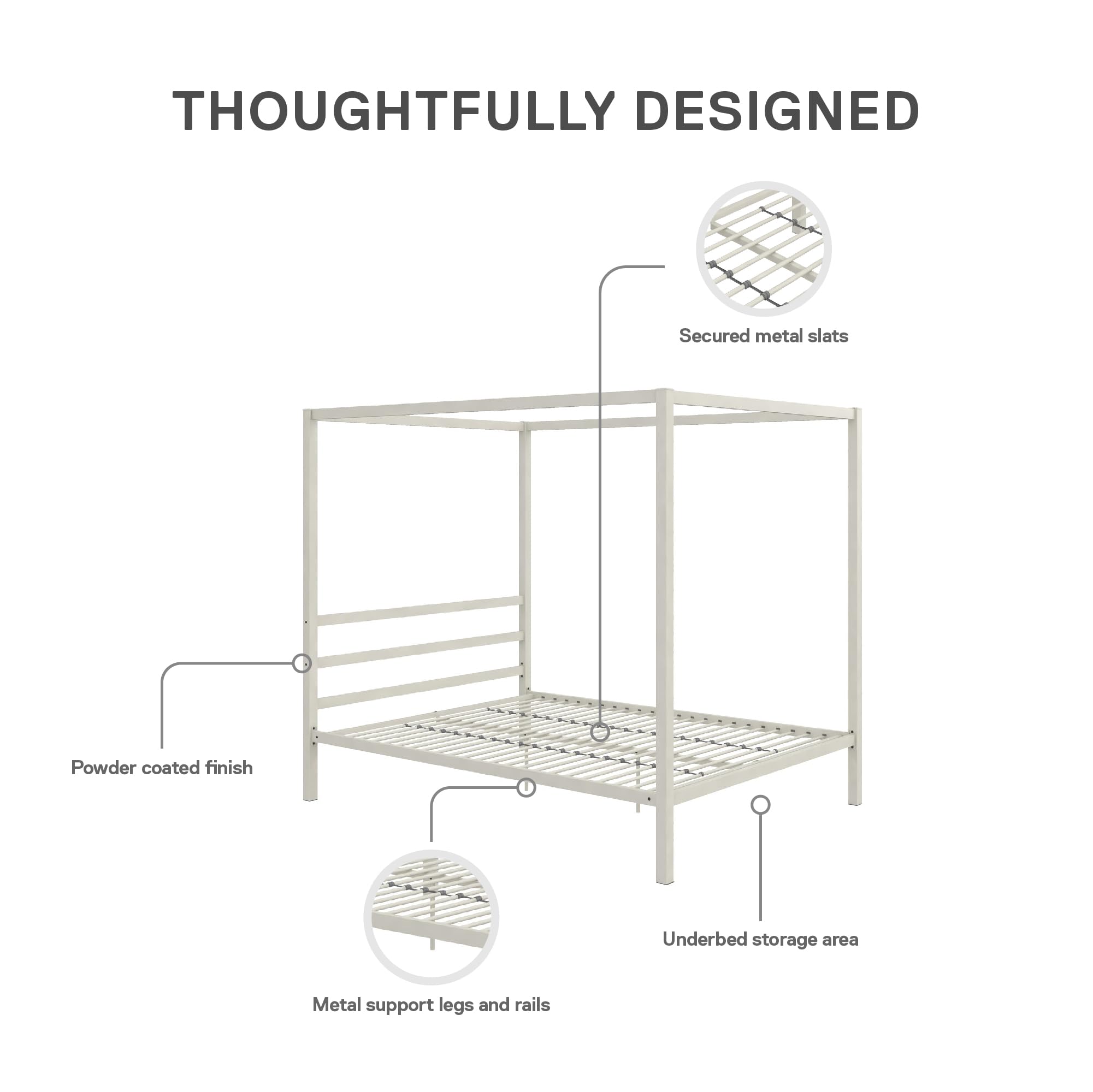 DHP King Metal Canopy Bed, Modern Design with Built-In Headboard, Sturdy Frame, No Box Spring Needed, Gunmetal Gray