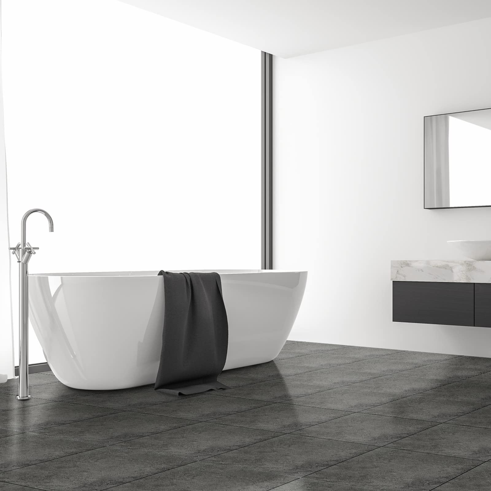 Spiareal 48 Pieces Peel and Stick Floor Tiles Vinyl Flooring 12 x 12 Inch Stick on Floor Tile Self Adhesive Waterproof DIY for Bathroom Kitchen Bedroom Living Room(Black Marble)