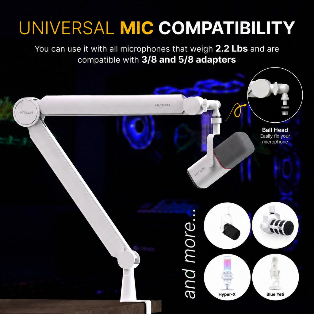 IXTECH Premium Microphone Boom Arm with Desk Mount, 360° Rotatable, Fully Adjustable, for Podcast, Video, Gaming, Radio, Studio, Recording, Sturdy and Universal VALIANT Model