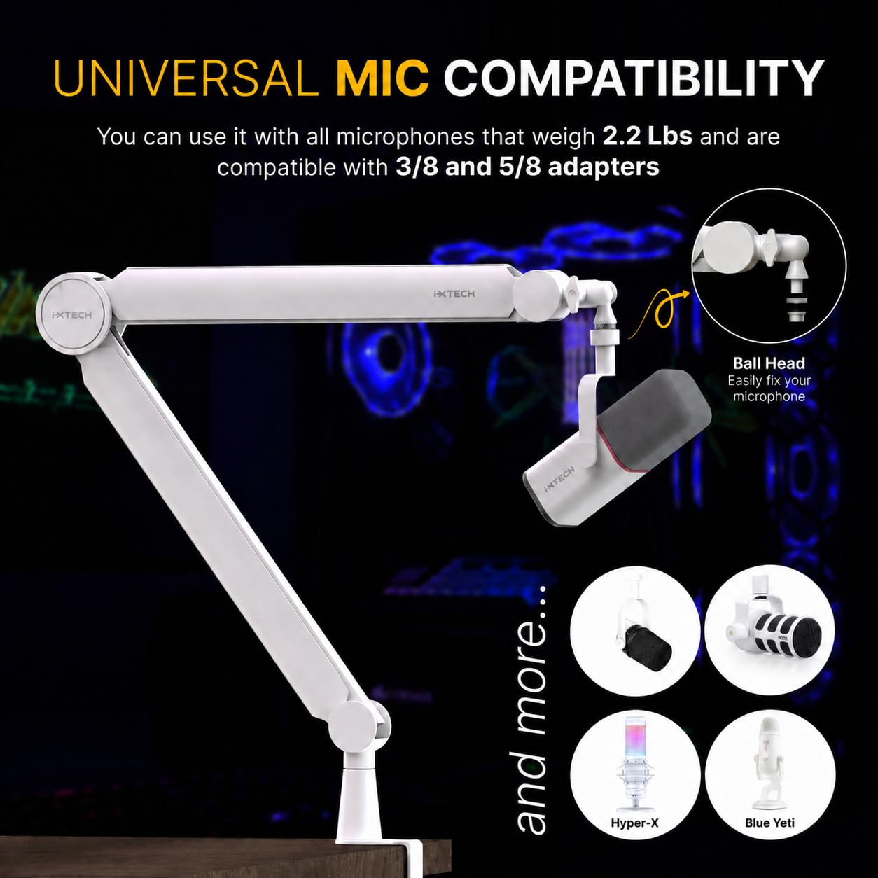 IXTECH Premium Microphone Boom Arm with Desk Mount, 360° Rotatable, Fully Adjustable, for Podcast, Video, Gaming, Radio, Studio, Recording, Sturdy and Universal VALIANT Model
