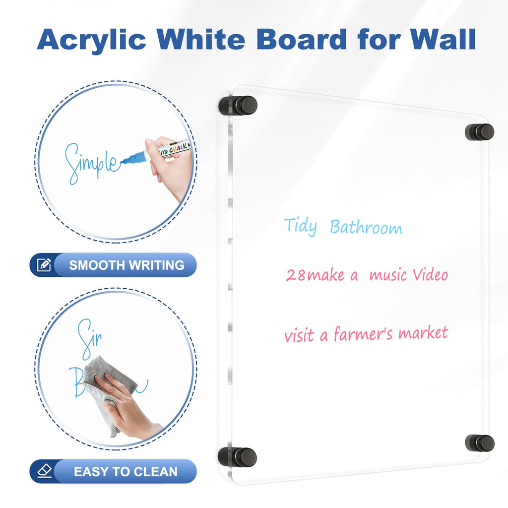 Acrylic Calendar for Wall Whiteboard, 12" x 12" Weekly Clear Dry Erase Board, Small Planning Board White Board for Wall, Home, Office, School
