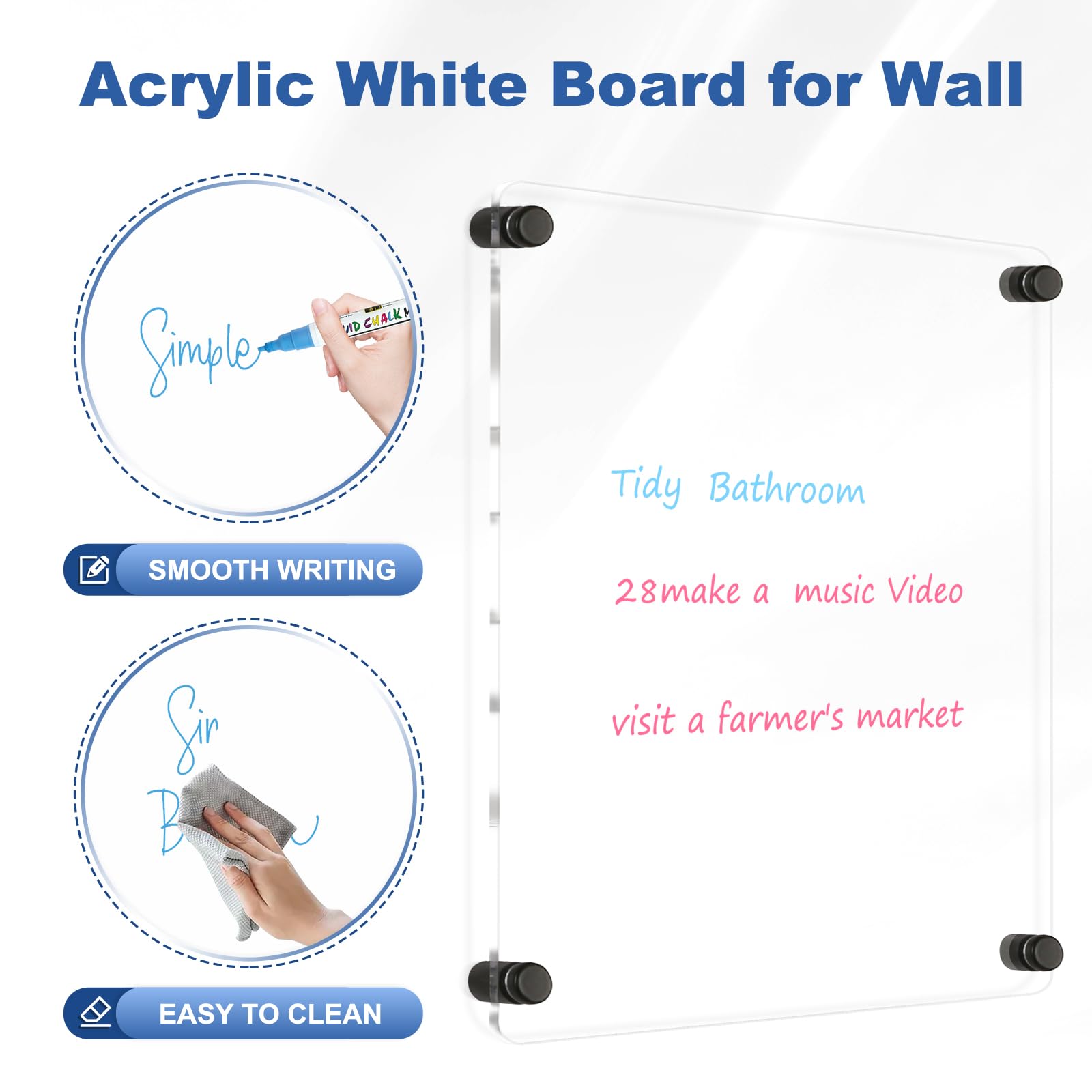 Acrylic Calendar for Wall Whiteboard, 12" x 12" Weekly Clear Dry Erase Board, Small Planning Board White Board for Wall, Home, Office, School