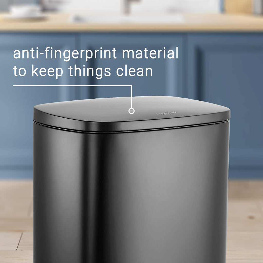happimess HPM1006B Connor Rectangular 13-Gallon Trash Can with Soft-Close Lid and Free Mini Trash Can, Fingerprint Resistant, Modern, Minimalistic for Home, Kitchen, Office, Bathroom, Black