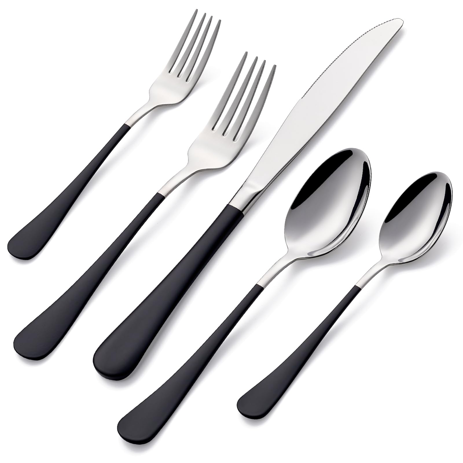20-Pieces Blac and Pink Silverware Sets for 4,Pink Handle Stainless Steel Cutlery Set, Include Forks Spoons and Knives Set, Dishwasher Safe Utensil Sets for Home Restaurant