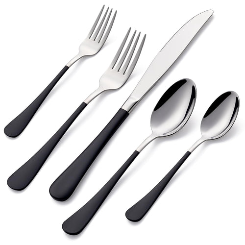 20-Pieces Blac and Pink Silverware Sets for 4,Pink Handle Stainless Steel Cutlery Set, Include Forks Spoons and Knives Set, Dishwasher Safe Utensil Sets for Home Restaurant