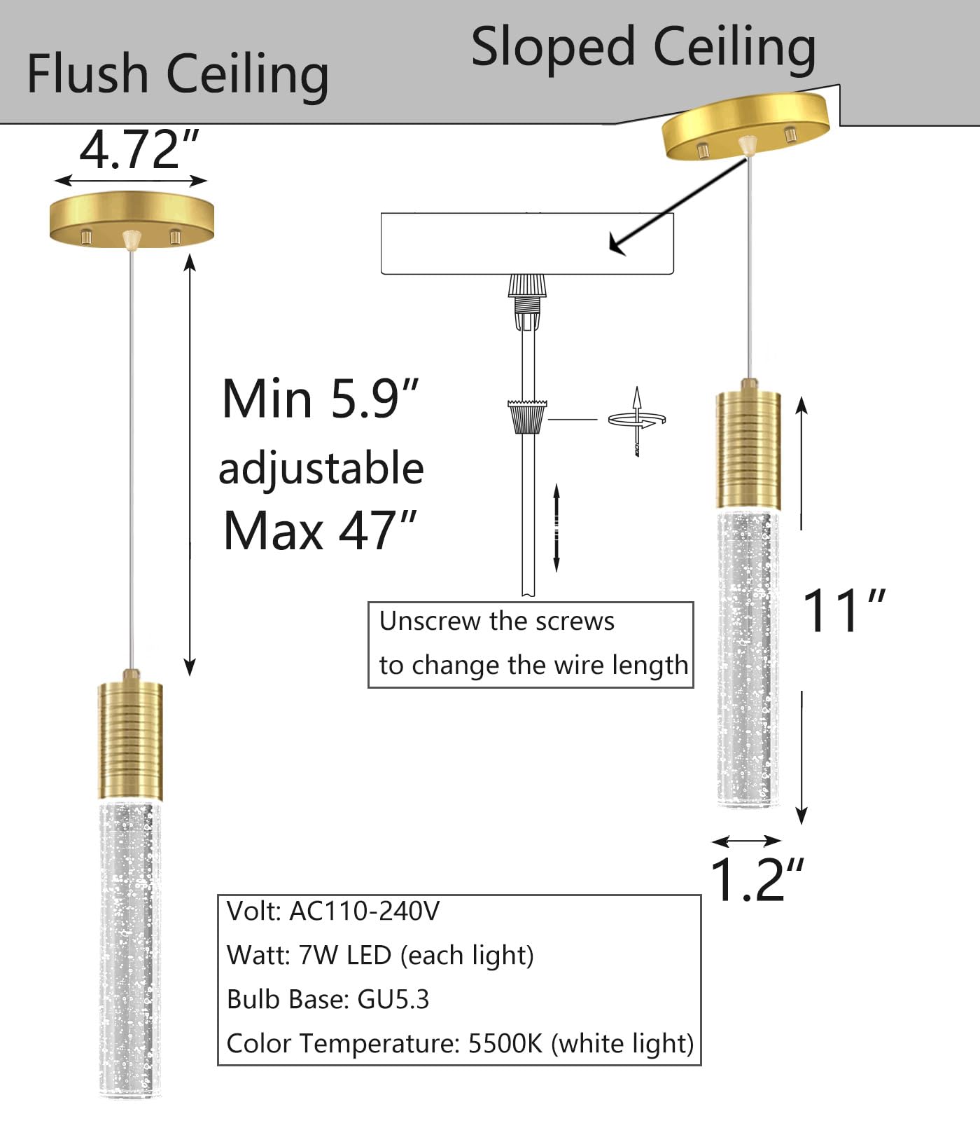 HAIXIANG Modern Kitchen Island Hanging Light Fixtures Crytstal Pendant Lighting for Kitchen Island Chrome Mini Chandelier with 6000K Daylight Bulb