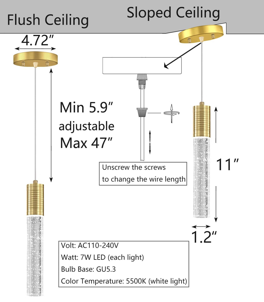 HAIXIANG Modern Kitchen Island Hanging Light Fixtures Crytstal Pendant Lighting for Kitchen Island Chrome Mini Chandelier with 6000K Daylight Bulb