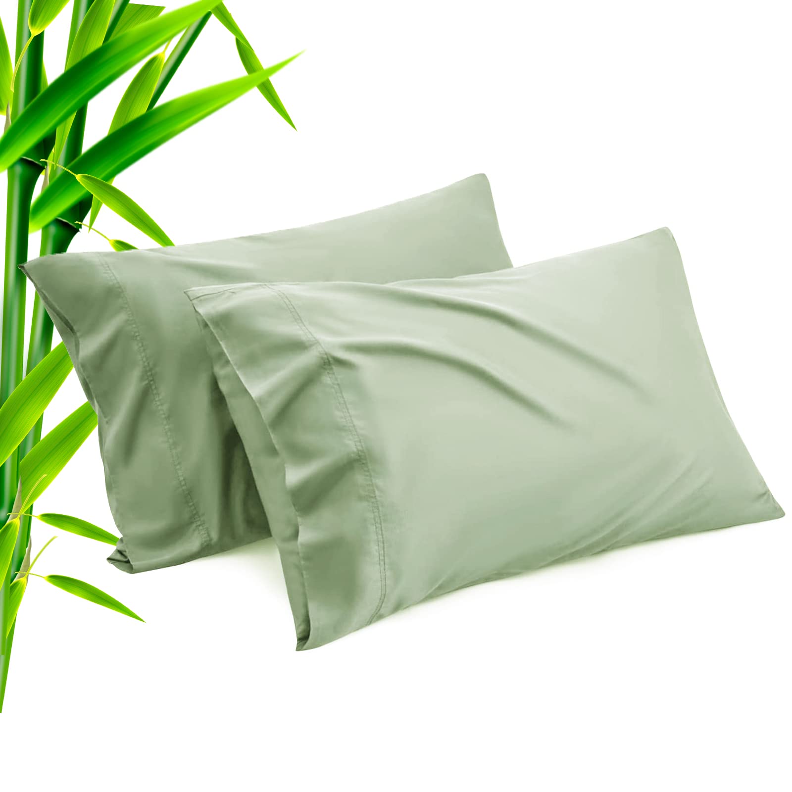 Pillow Cases Standard Size 2 Pack, Bamboo Rayon Cooling Pillowcases with Envelope Closure, Cool Breathable Pillow Case for Hot Sleepers & Night Sweats, 20x26 inches, Aqua Blue