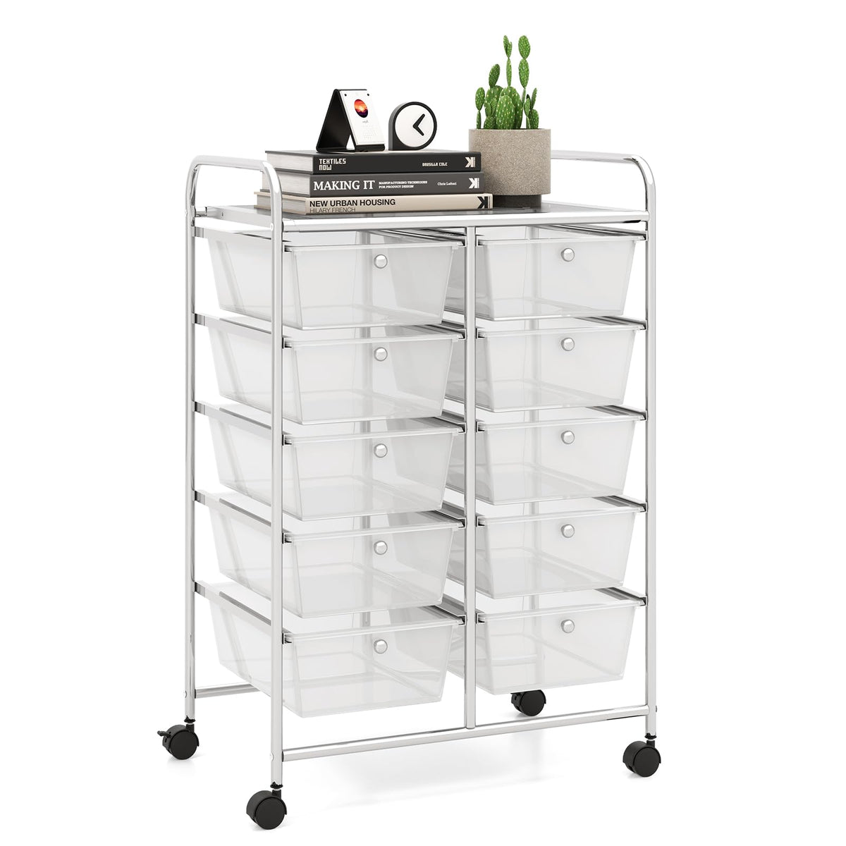 LDAILY 9 Drawer Rolling Storage Cart, Rolling Cart with Drawers for Classroom, Art Supply Craft Organizer on Wheel with Metal Frame & Handles for Home Office School