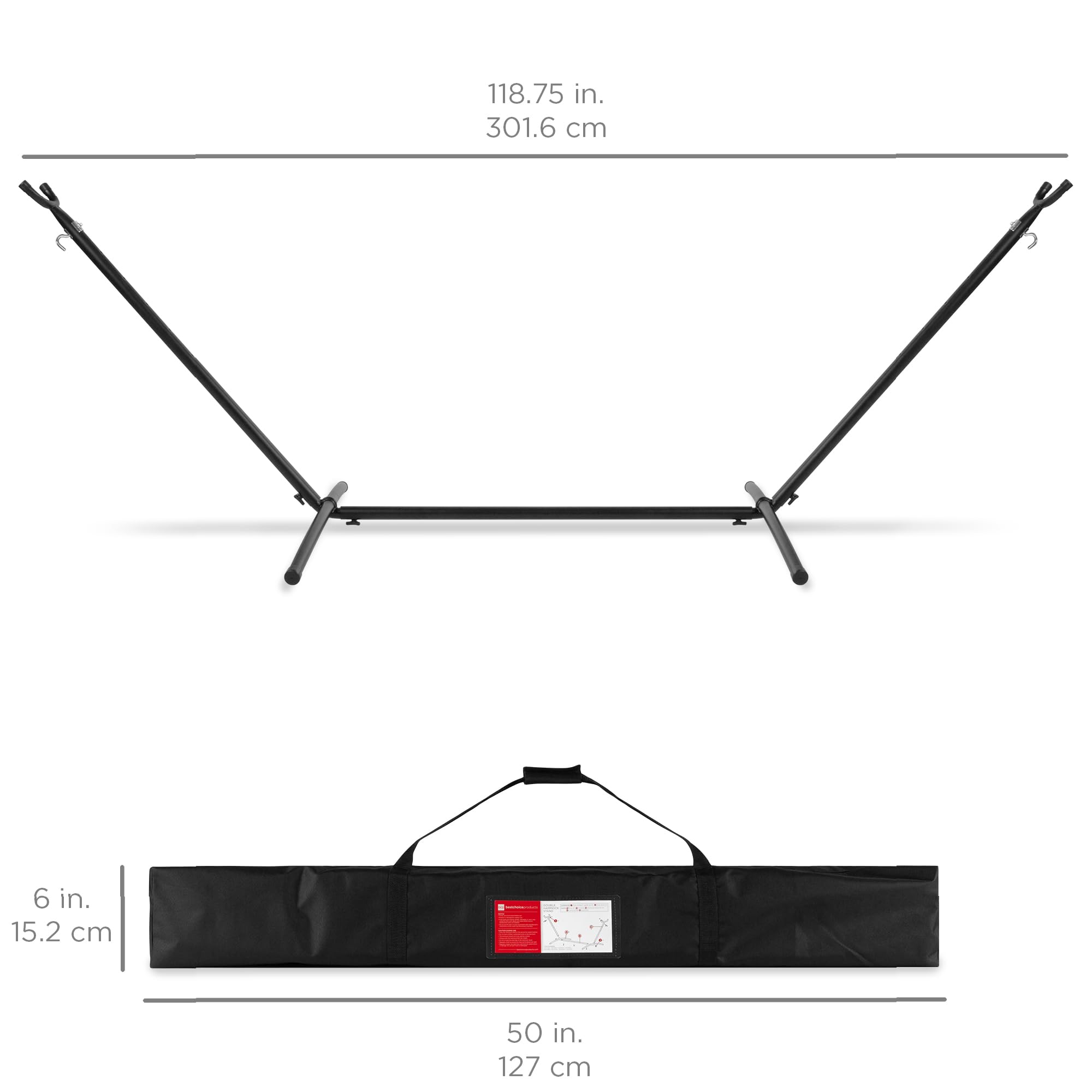 Best Choice Products Double Hammock with Steel Stand, Indoor Outdoor Brazilian-Style Cotton Bed w/Carrying Bag, 2-Person Capacity - Abyss