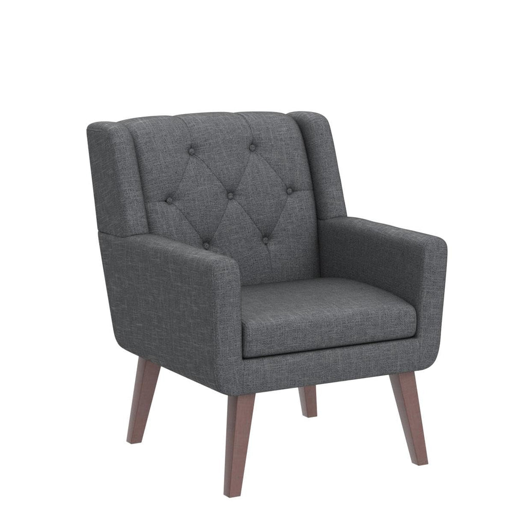 Living&Giving Accent Chair Button-Tufted Upholstered Living Room Chairs Comfy Reading Mid Century Modern with Linen Fabric Lounge Arm for Bedroom (Beige) 29.33D x 28.94W x 34.65H Inch