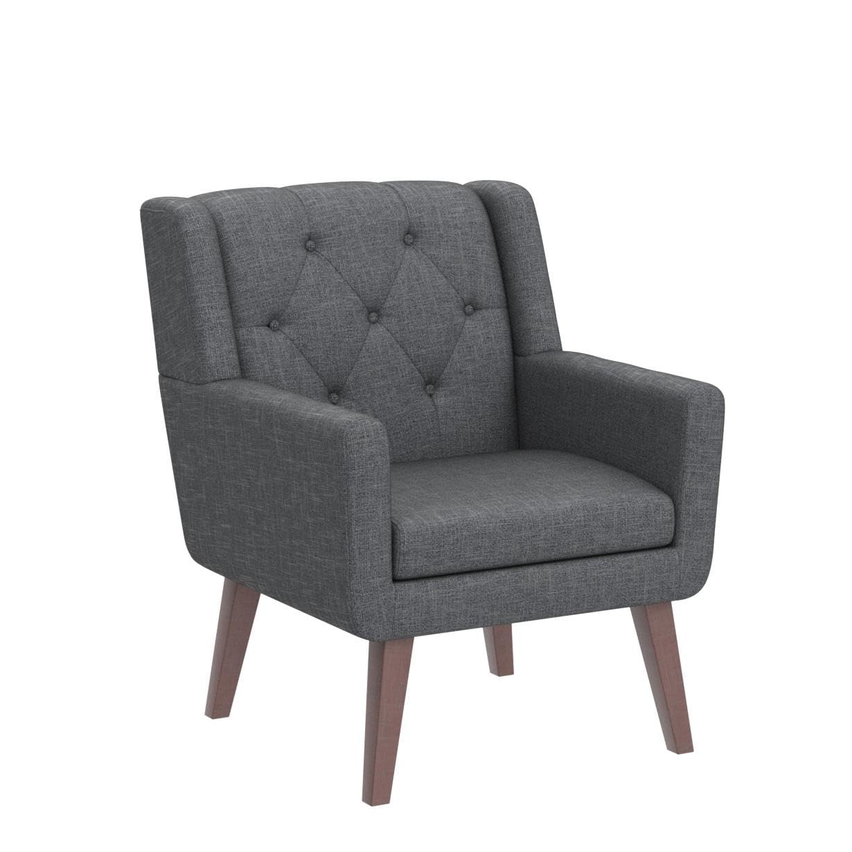 Living&Giving Accent Chair Button-Tufted Upholstered Living Room Chairs Comfy Reading Mid Century Modern with Linen Fabric Lounge Arm for Bedroom (Beige) 29.33D x 28.94W x 34.65H Inch