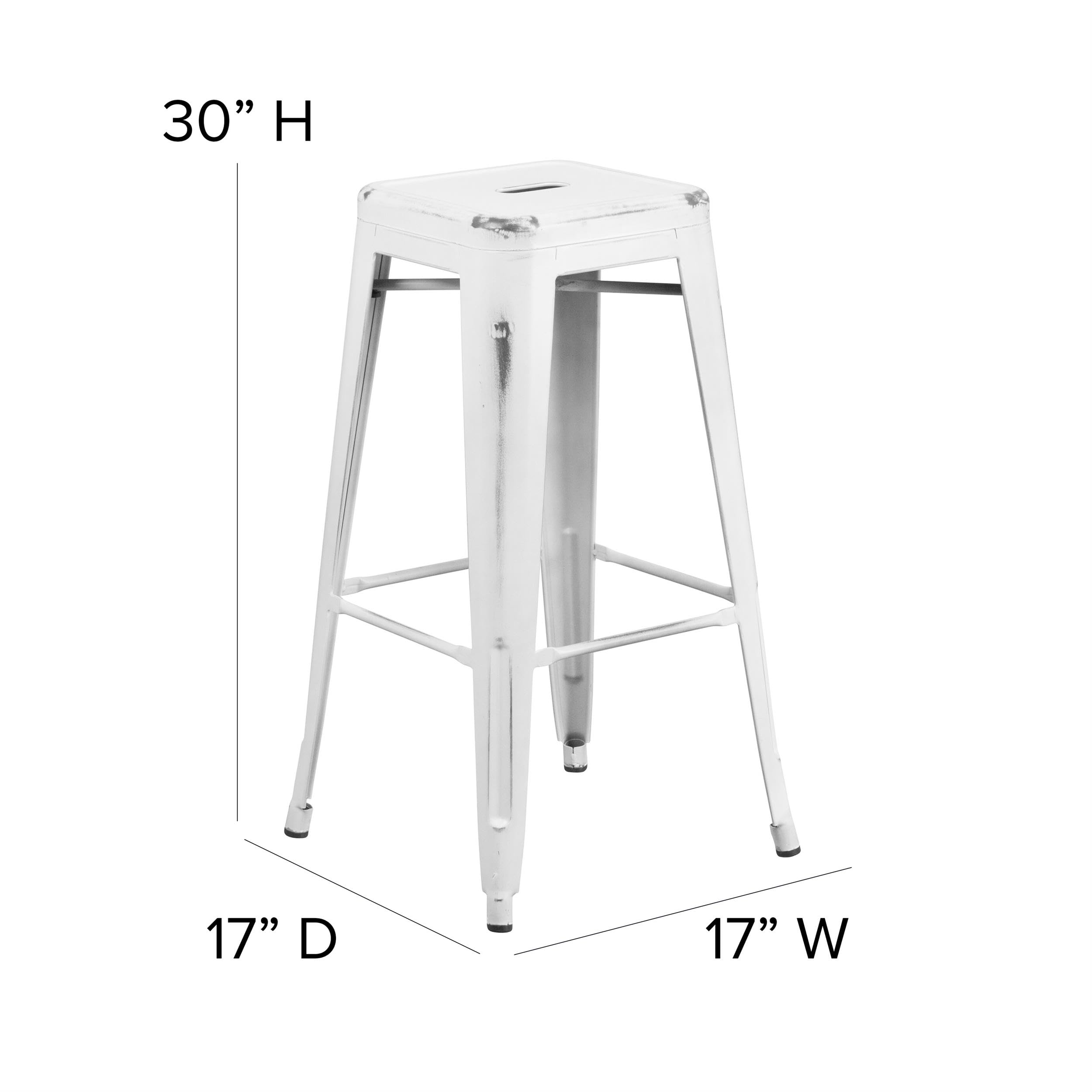 Flash Furniture 30"H Commercial Modern Metal Backless Barstool, Indoor/Outdoor Industrial Square Stacking Bar Stool for Patio Bars/Restaurants, Black