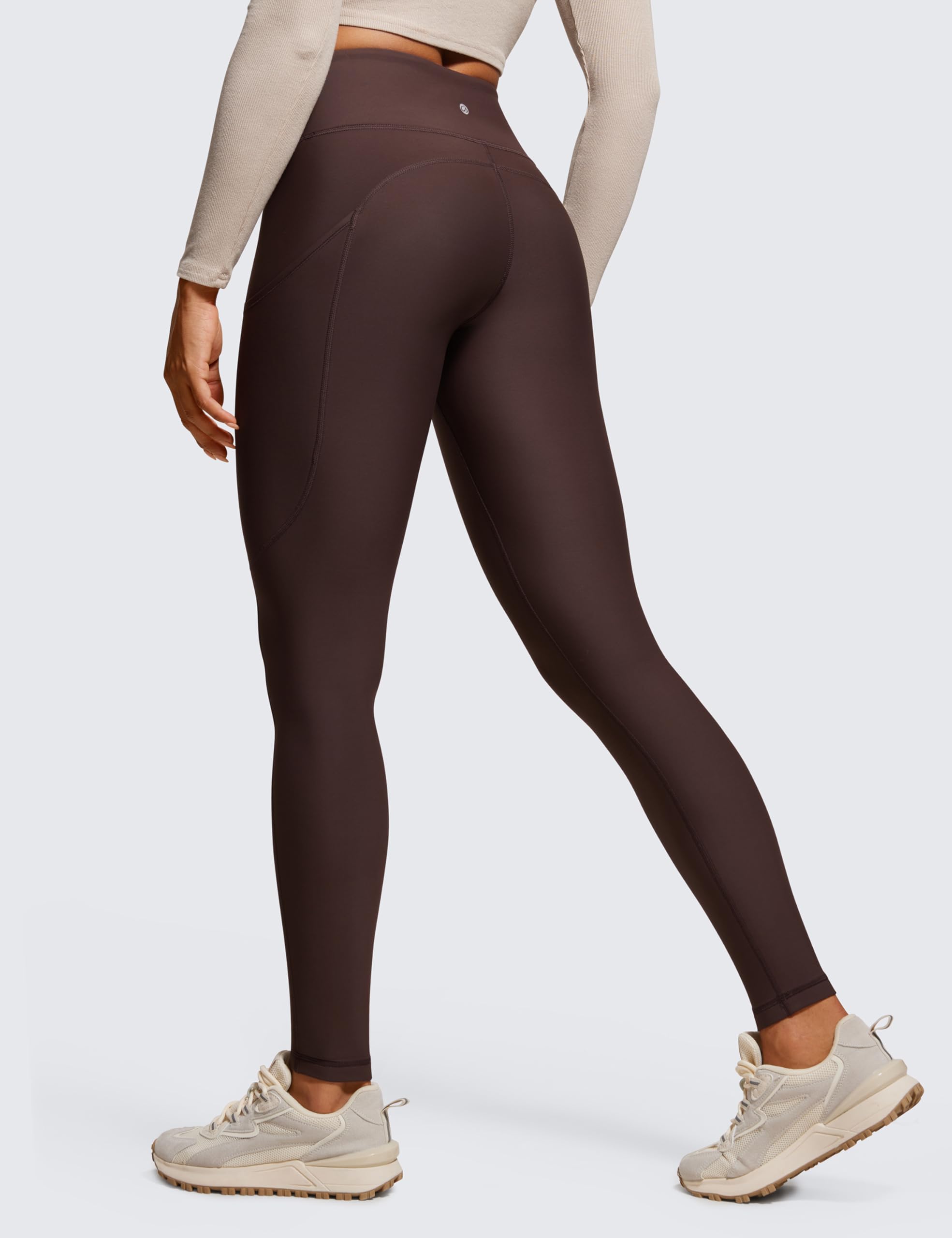 CRZ YOGA Fleece Lined Leggings Pockets 28'' - Thermal Casual Lounge Workout Womens Yoga Full Length Pants Winter Warm
