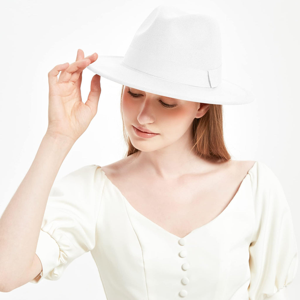 KUJUHA Fedora Hats for Mens/Womens Felt FedoraHats Two Tone Wide Brim Fedora Hats Rancher Hat