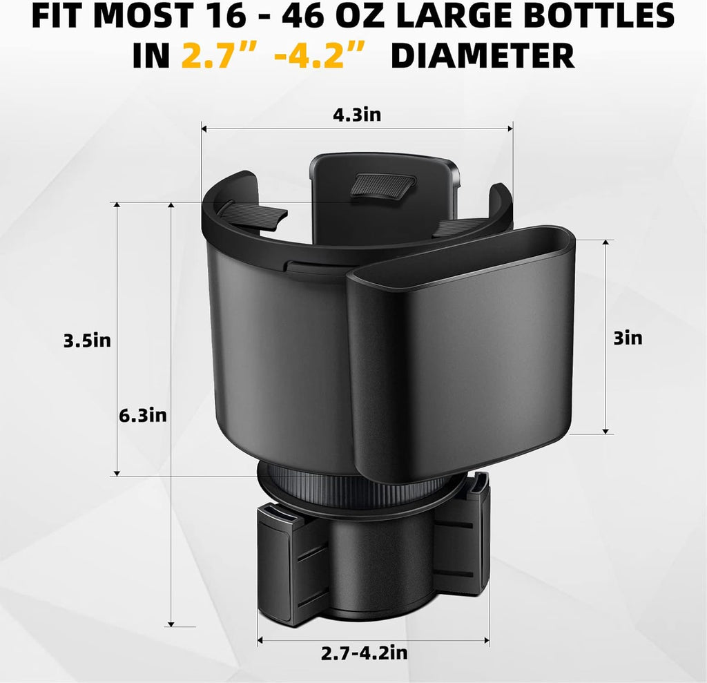 TYKOR Car Cup Holder Expander, Cup Holder Extender Adapter for Car with Adjustable Base, Fits YETI 24/36/46oz, HydroFlask 32/40oz, Large Water Bottles in 2.7"-4.2" (16-46 OZ)