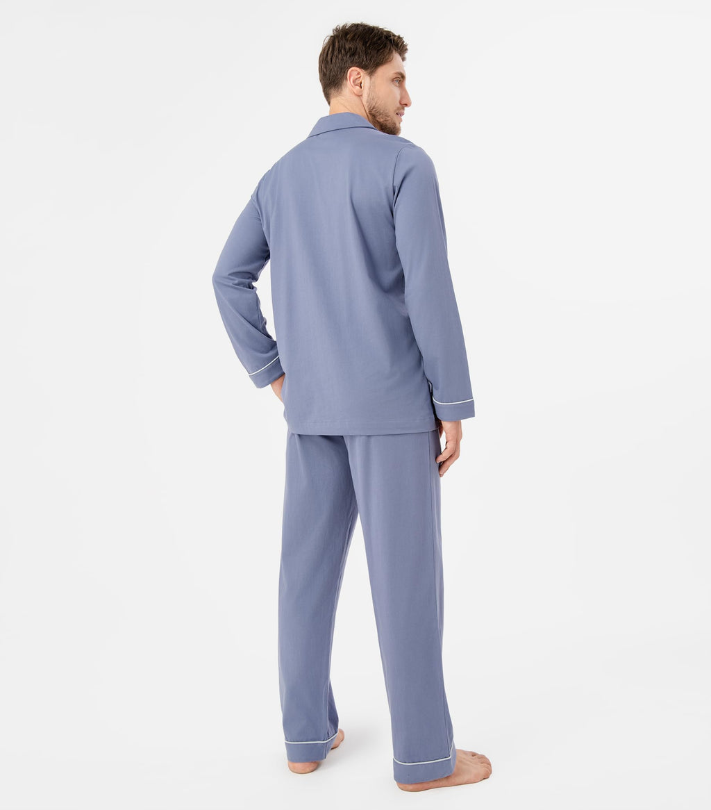 DAVID ARCHY Mens Pajamas Set Soft Cotton Notched Collar Pajamas for Men Long Sleeve Mens Sleepwear with Pockets & Front Fly
