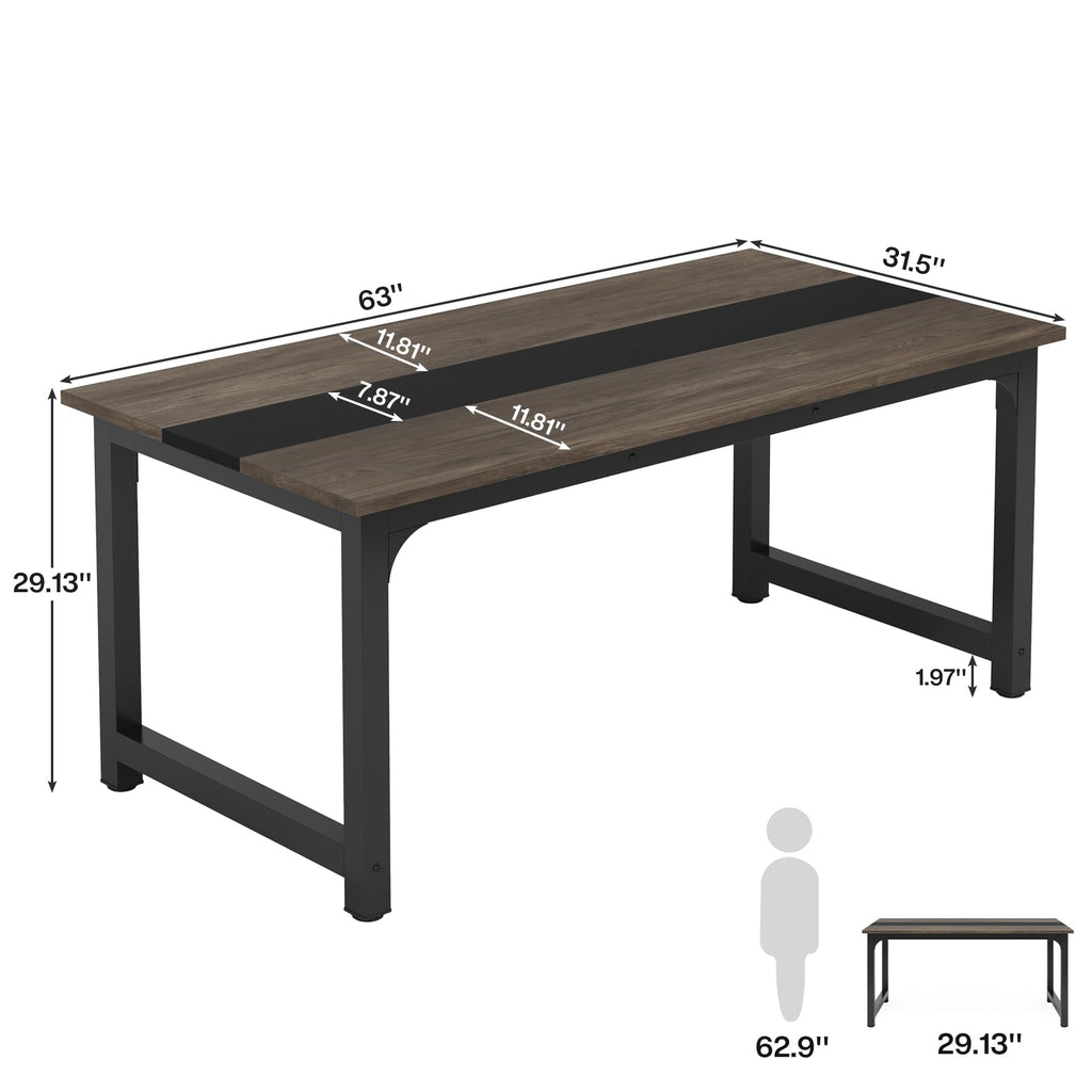 Tribesigns 63” Executive Desk, Large Office Computer Desk with Thicken Frame, Modern Simple Workstation Business Furniture for Home Office, Rustic Brown/Black