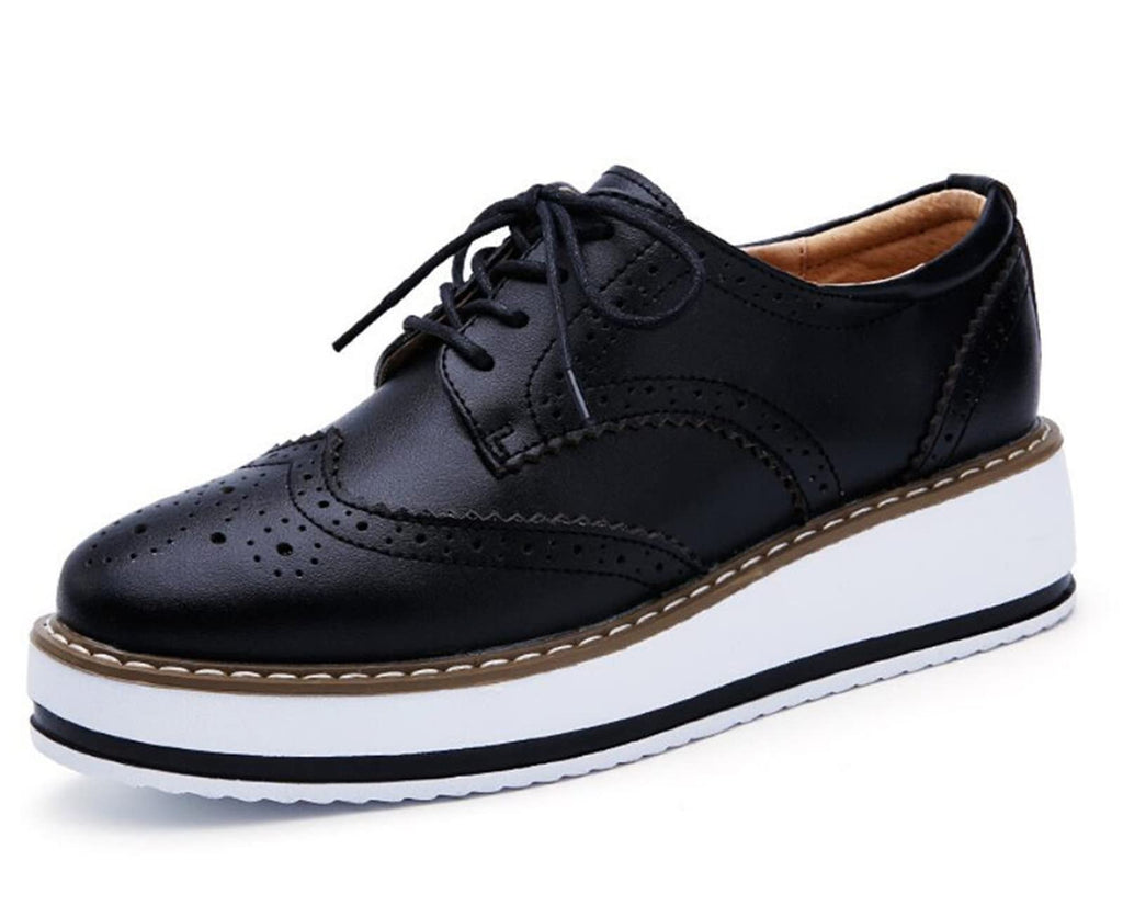 DADAWEN Women's Platform Lace-Up Wingtips Square Toe Oxfords Shoe