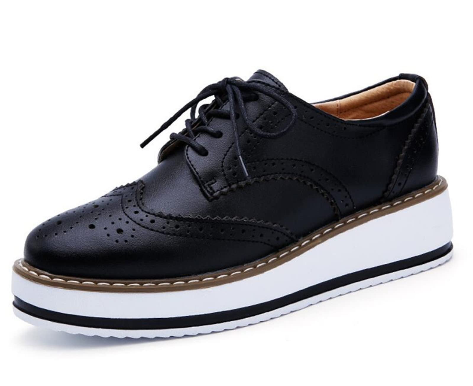 DADAWEN Women's Platform Lace-Up Wingtips Square Toe Oxfords Shoe