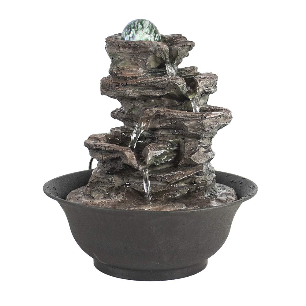 Ferrisland Tabletop Water Fountain, Zen Meditation Indoor Waterfall Fountain, Heart Shape Decoration with LED Light for Home Office Bedroom Relaxation Decor, Gift Ideas