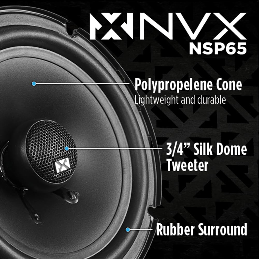 NVX NSP35 3.5" Car Speakers, 200W Max, 70W RMS, 2-Way Coaxial w/Silk Dome Tweeters & Built-in X-Overs, Easy to Install in Cars/Trucks/Doors (Pair)
