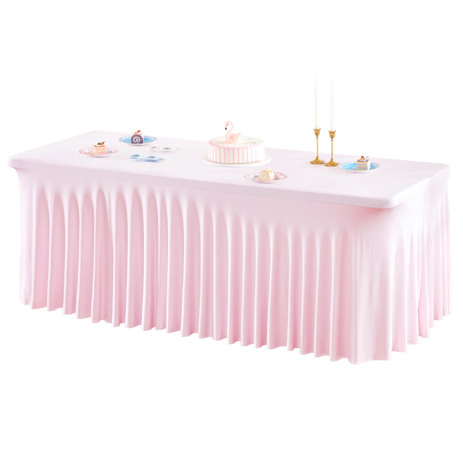 1 Pack Baby Blue Table Clothes for 4 Foot Rectangle Tables, One-Piece Wrinkle Resistant Stretch Spandex Table Covers with Skirt for Event Banquet Wedding Birthday Party