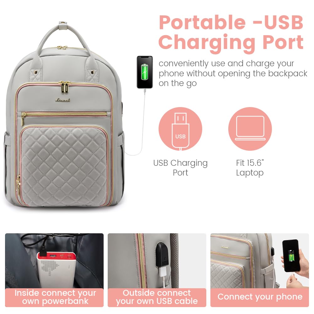 LOVEVOOK Laptop Backpack for Women, Water Resistant Travel Work Backpacks Purse College Business Teacher Nurse Computer bag with USB Charging Port