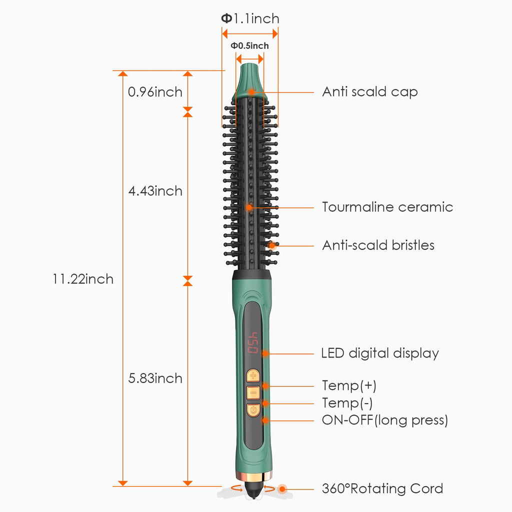 BANGMENG Mini Thermal Round Brush, 0.35 Inch Barrel Volume Heat Styling Brush for Men and Women Short Thin Curly Straight Hair, Heated Curling Iron,12 Temperature Setting (0.95 Inch with Bristles)