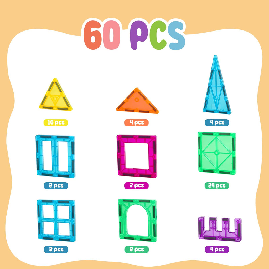 FNJO Magnetic Tiles, 110PCS Magnet Building Set, Magnetic Building Blocks, Construction STEM Learning and Playing Toys for Kids, Montessori Toy for Preschool Boys Girls