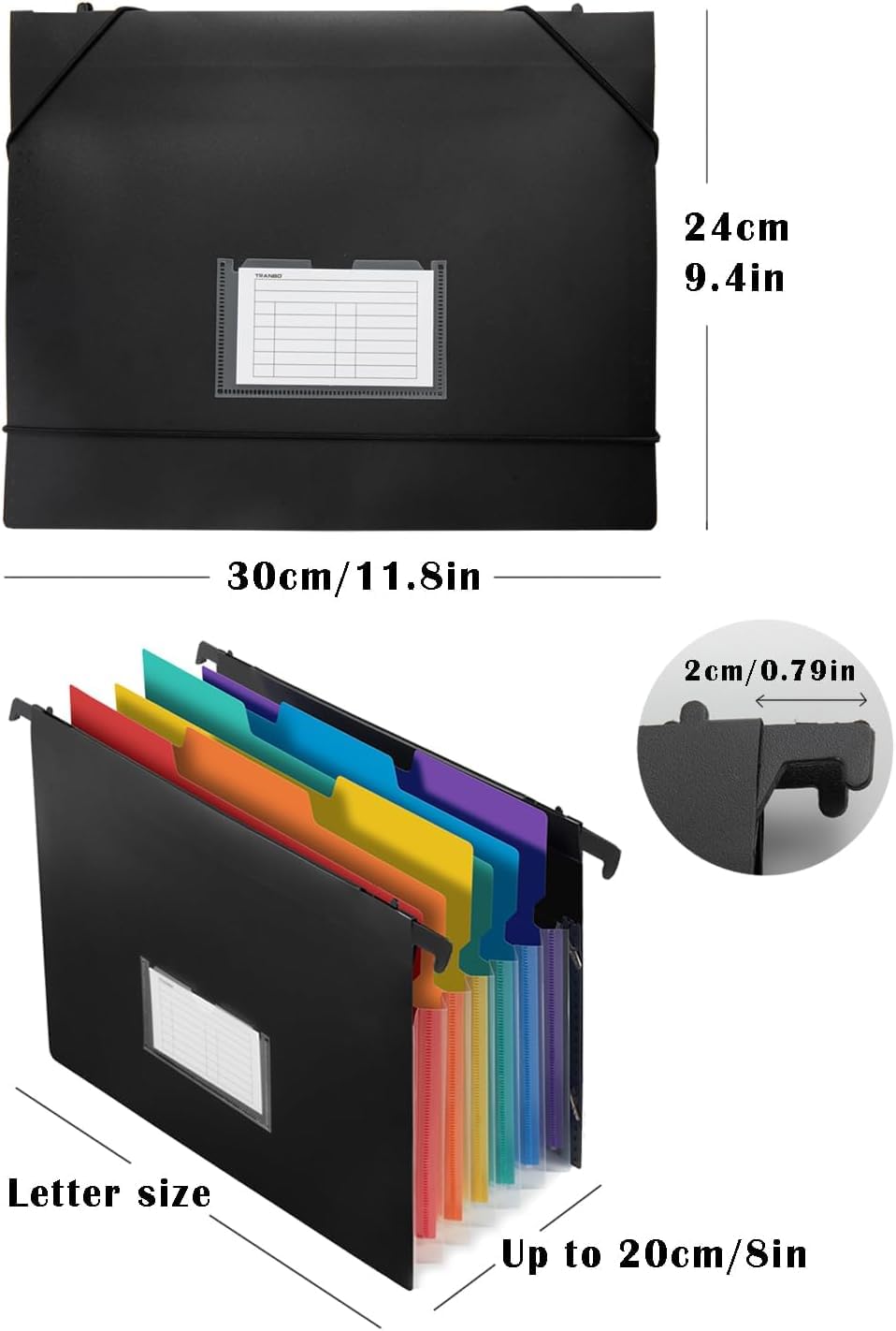 7-Pockets Hanging File Folder with Retractable Hooks for Filing Cabinet, 2 in 1 Expandable Accordion File Organizer with Elastic Band for File Frame or On-The-Go Use (1 Pcs)