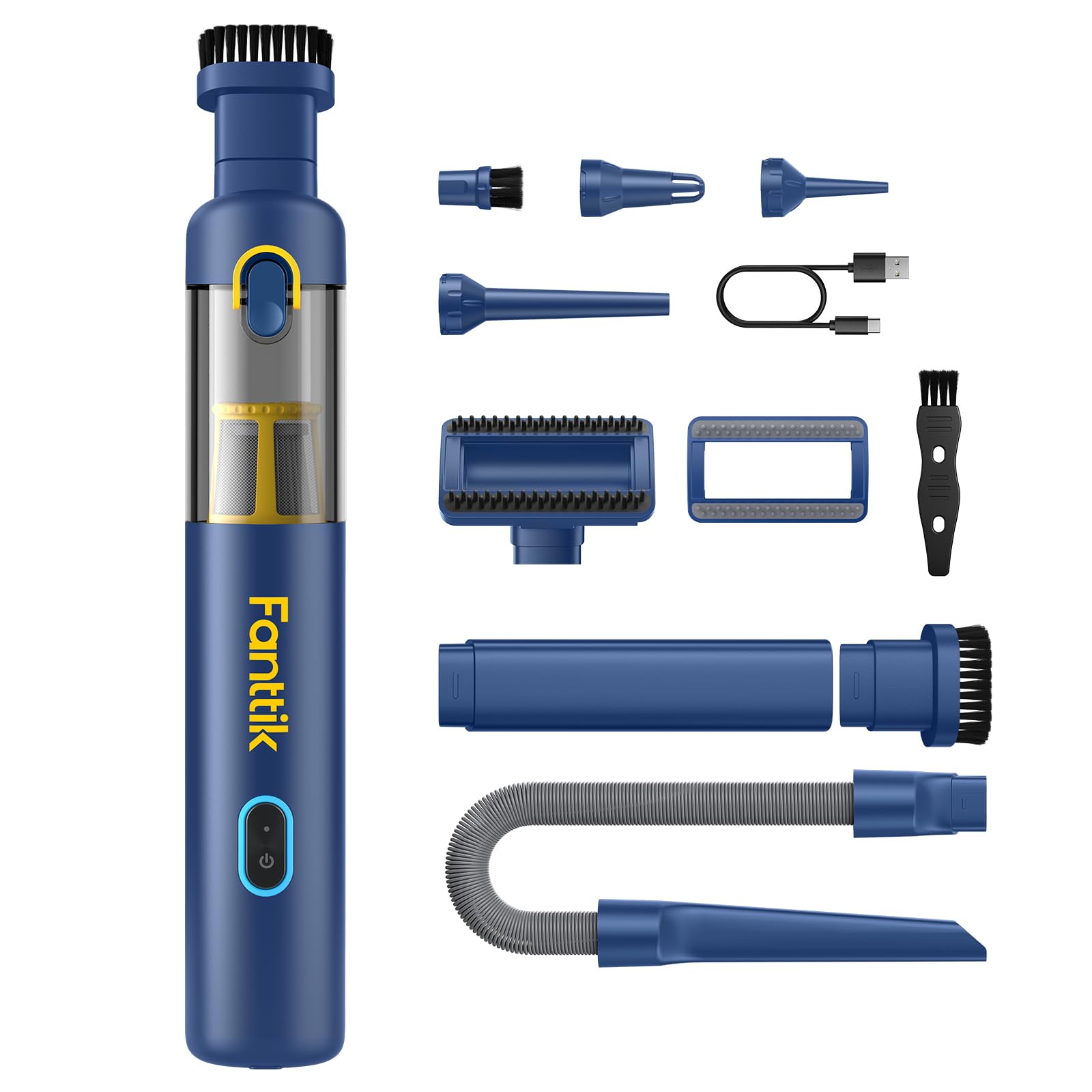 Fanttik Slim V8 APEX Car Vacuum, 4-in-1 Portable Mini Cordless Vacuum with 19000pa Suction Power, Type-C Charge, 2 Suction Modes, Handheld Vacuum for Small Jobs, Car, Office Desk, Keyboards (Black)