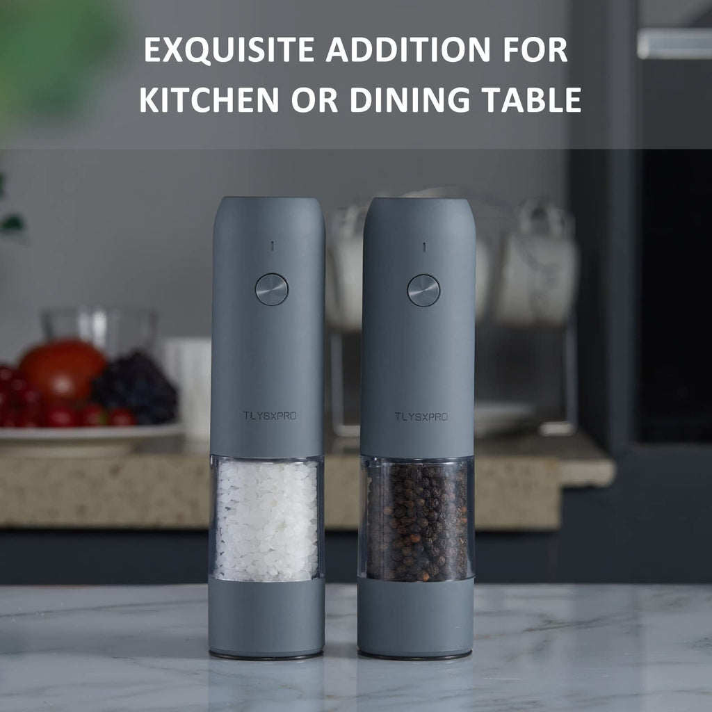 Electric Salt and Pepper Grinder Set, USB Rechargeable, Automatic Salt and Pepper Mill Grinder with Adjustable Coarseness, Electric Salt Shakers, LED Light, Refillable (2 Packs, Black)