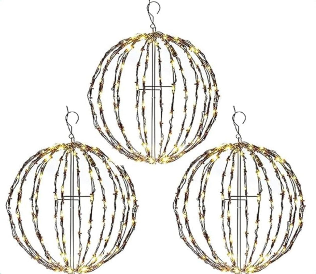 Elf Logic 3 Pack 12” Outdoor/Indoor LED Christmas Light Balls. Durable, Waterproof, Long-Lasting, Lightweight Bright Light Ball. Warm LED Lights for Holiday Decor, Patio, Wedding Decor