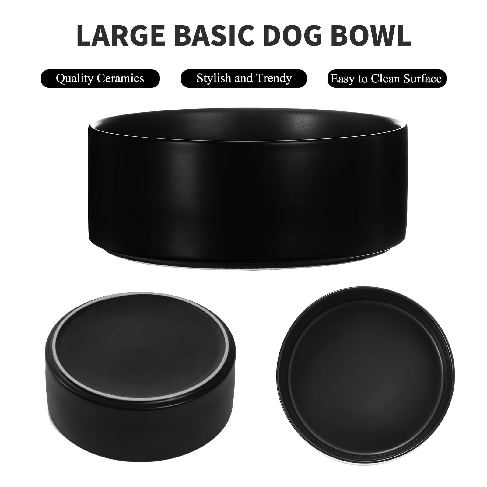 6'' Ceramic Raised Dog Bowl - 30Oz Dog Food & Water Bowl with Elevated Non-Slip Bamboo Stand, Dishwasher & Microwave Safe, Anti Vomiting Heavy Duty Pet Bowl for Small and Medium Dogs, Black