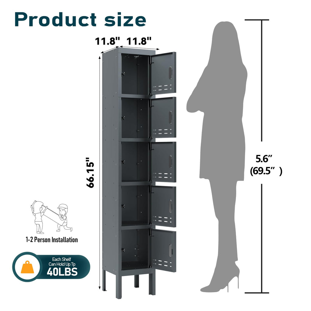 Lockers,Metal Locker, (Beige, 1 Door - (66.15" H x 11.8" W x 11.8" D))