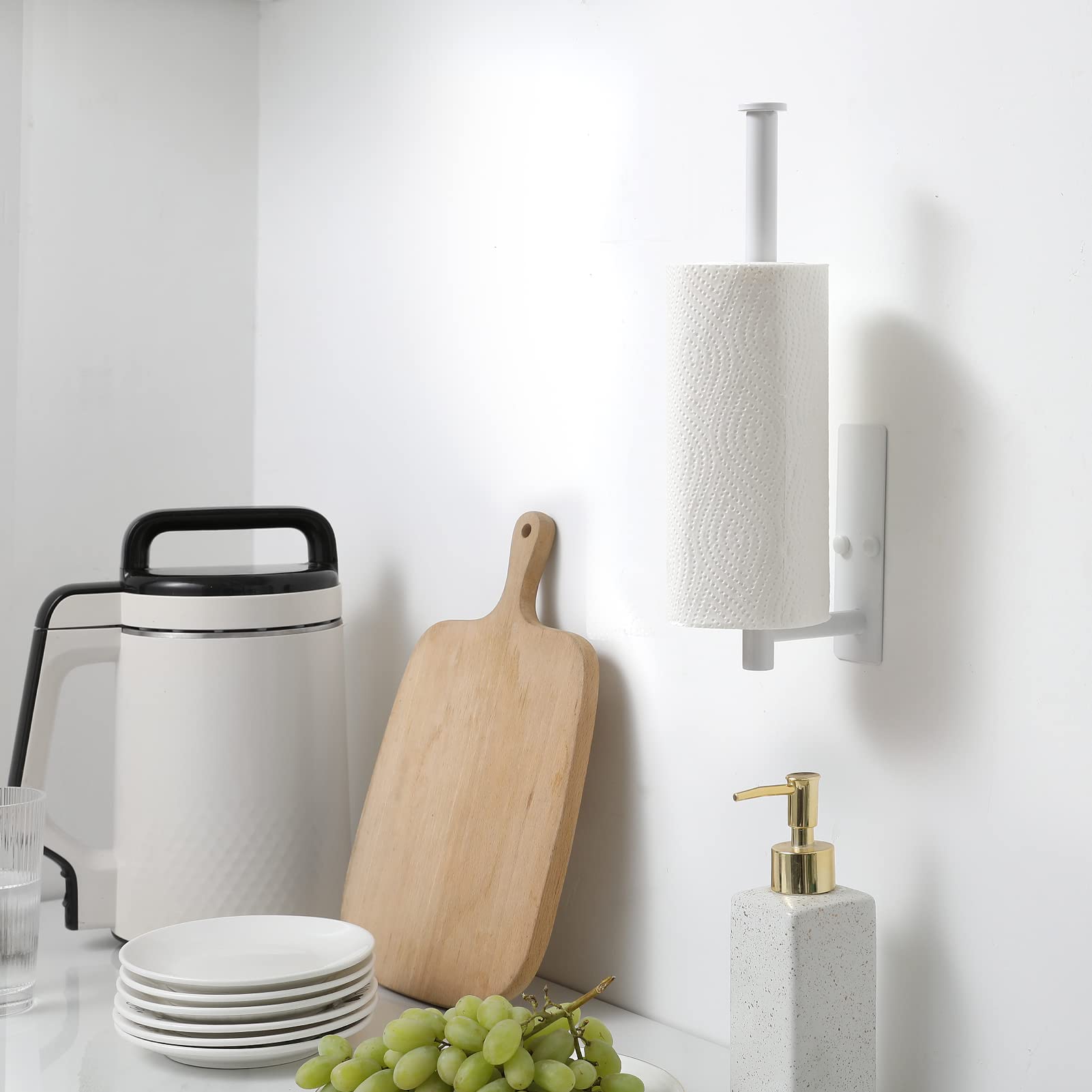 theaoo Paper Towel Holder - Under Cabinet Paper Towel Holder for Kitchen, Adhesive Paper Towel Roll Rack for Bathroom Towel, Wall Mounted Matte Black Paper Towel Rack, SUS304 Stainless Steel(1, Black)
