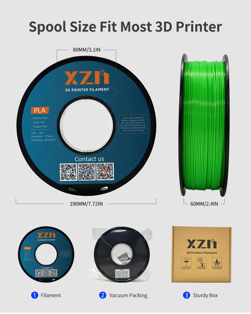 PLA Filament 1.75mm, 3D Printer Filament 1kg Spool (2.2lbs), Neatly Wound, +/- 0.02mm Precision, No Clog/Bubble, Excellent Layer Adhesion, Fits Most FDM Printers, Apple Green