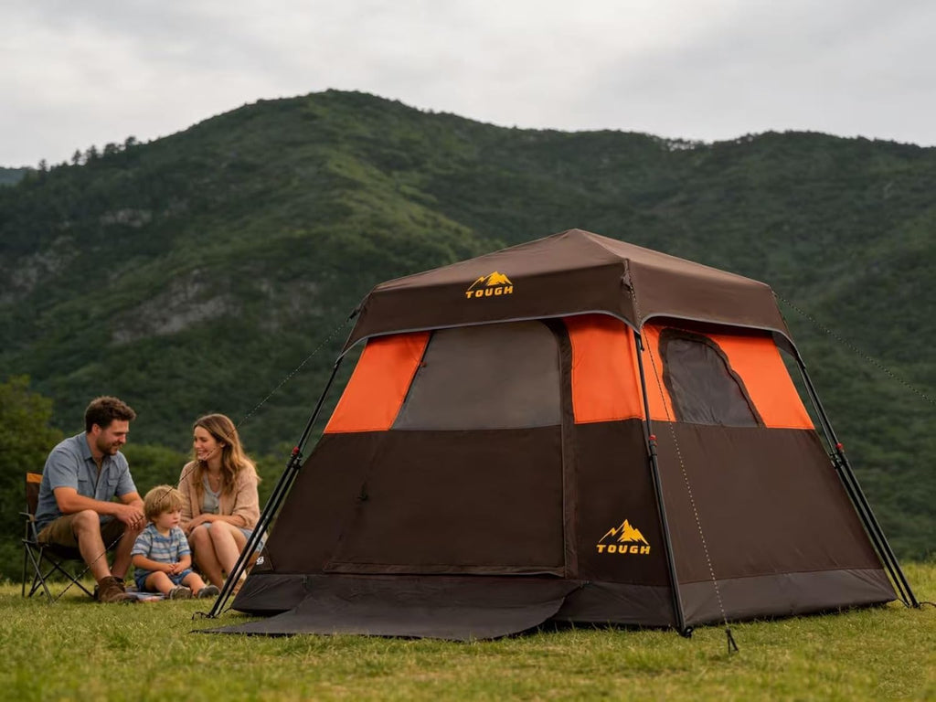 3/4 Person Camping Tent with 1 Door, 4 Windows, and Upgraded Ventilation– Instant Setup, Waterproof, 8'x 8'x 67''Oxford Fabric Floor Pop Up in 60 Seconds Includes Rainfly and Backpack