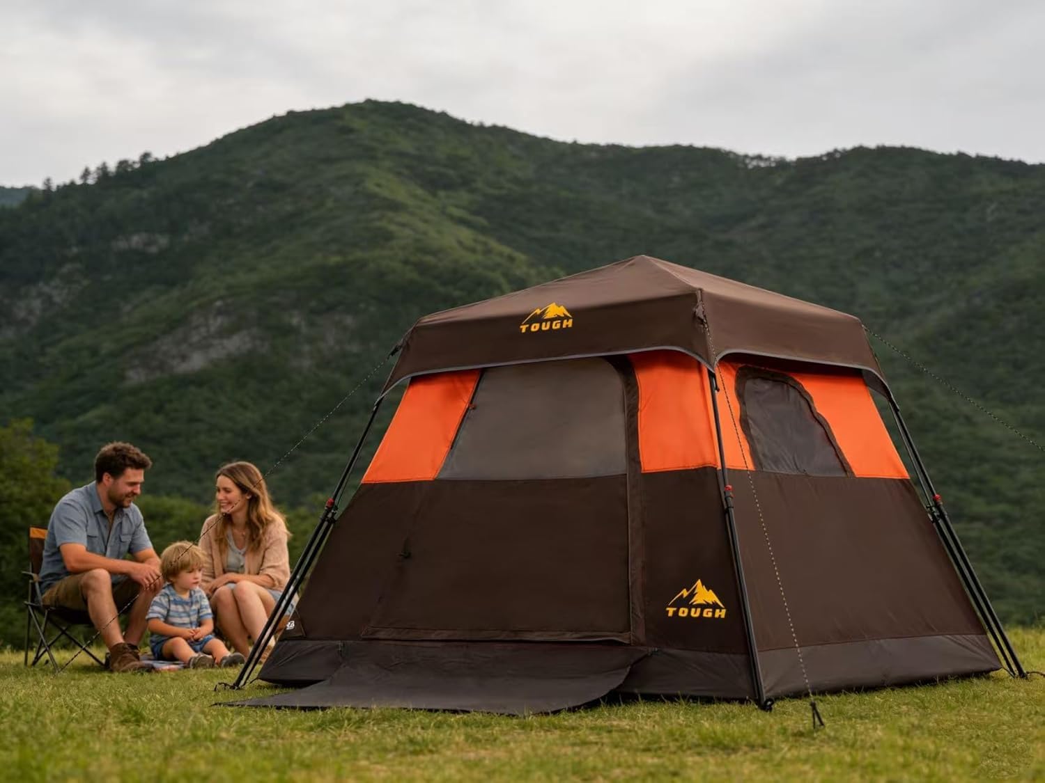 3/4 Person Camping Tent with 1 Door, 4 Windows, and Upgraded Ventilation– Instant Setup, Waterproof, 8'x 8'x 67''Oxford Fabric Floor Pop Up in 60 Seconds Includes Rainfly and Backpack