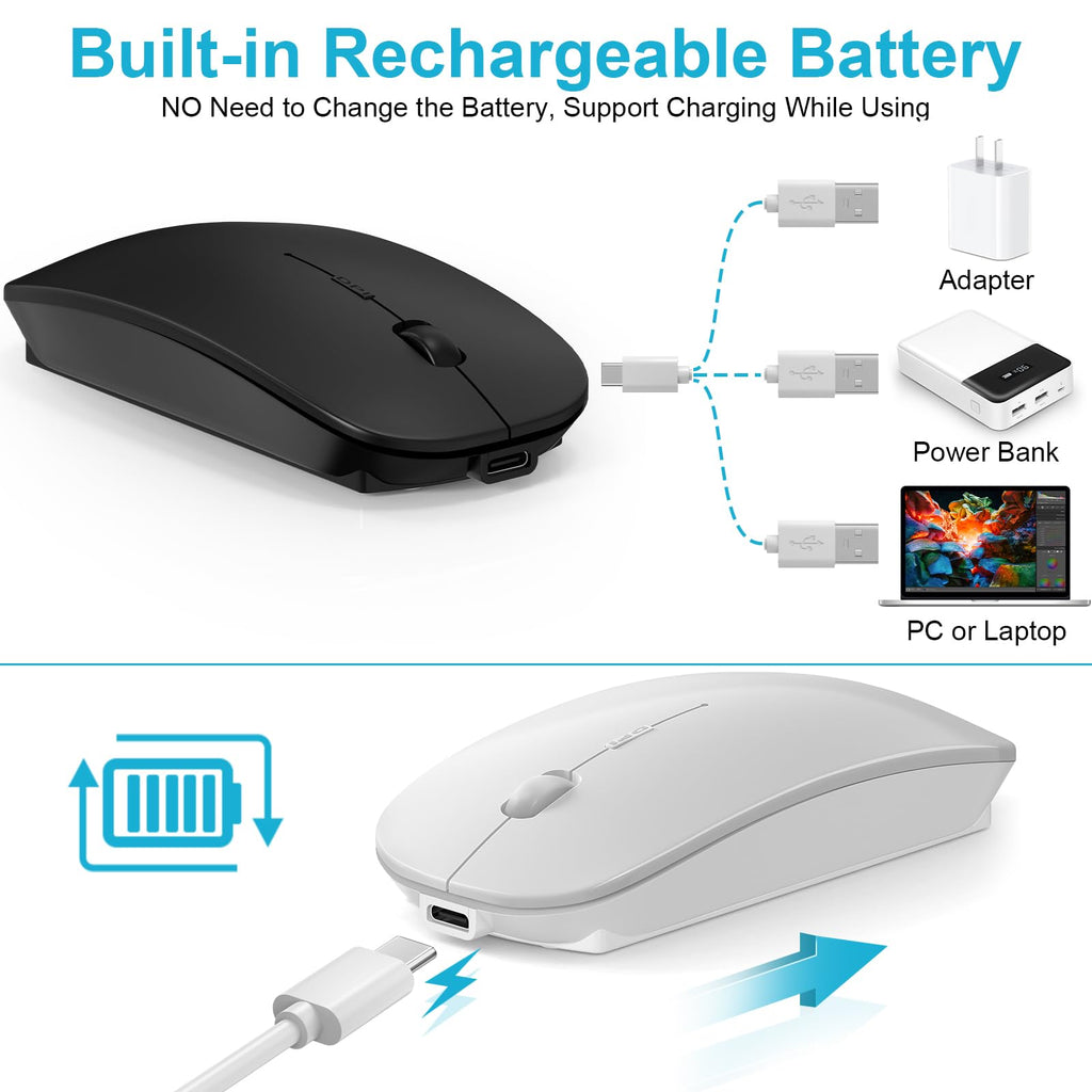 Mouse for MacBook Wireless Bluetooth Mouse Laptop MacBook Air Mac Pro Rechargeable Silent PC iPad Optical Mouse with Dual Mode Switch Bluetooth 5.2/3.0 and 2.4GHz USB Type-C Receiver Rose Gold