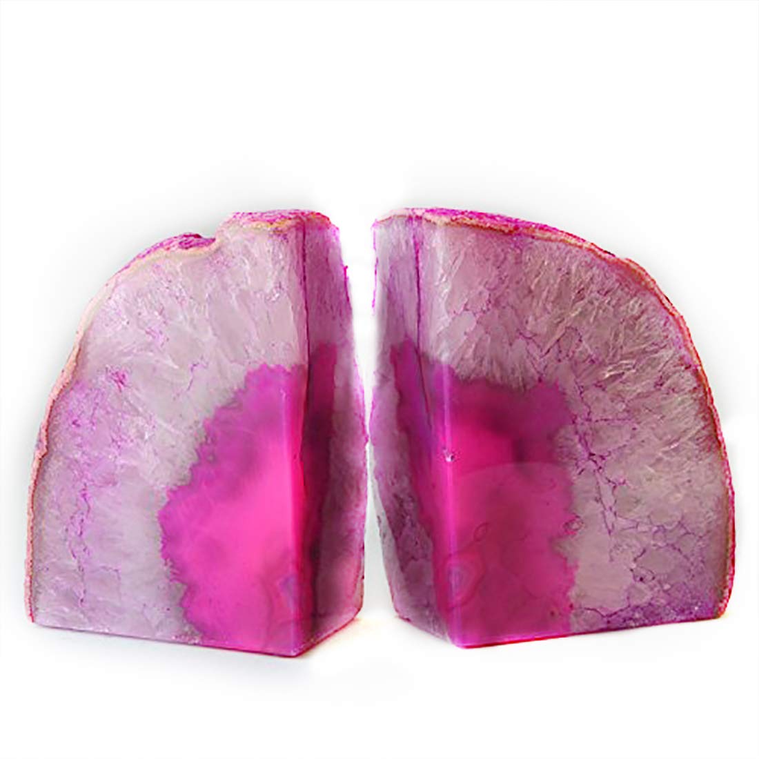 JIC Gem Black Agate Geode Bookends 2-3 Lbs Anti-Slip Rubber Pads Heavy Duty | 1Pair Natural Black Agate Crystal Decor for Shelves & Desk, Unique Small Stone Book Holder Gift for Office & Home Decoration